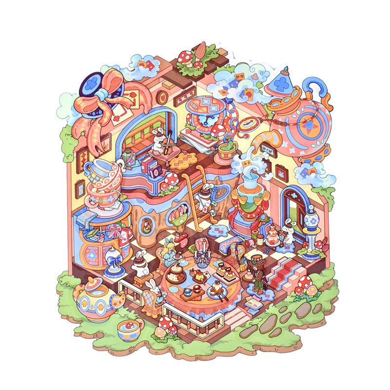 Alice DIY 3D Scene Stickers Lovely Miniature Scenes-Alice's Tea Party/Time Mushroom House
