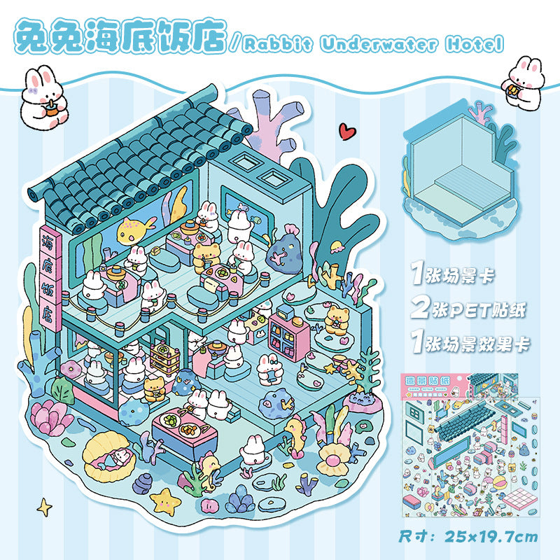 Cute Animals DIY 3D Scene Stickers Cute Animals Scenes- 14 different versions