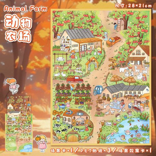 Cute Animals DIY 3D Scene Stickers Cute Animals Scenes- 14 different versions